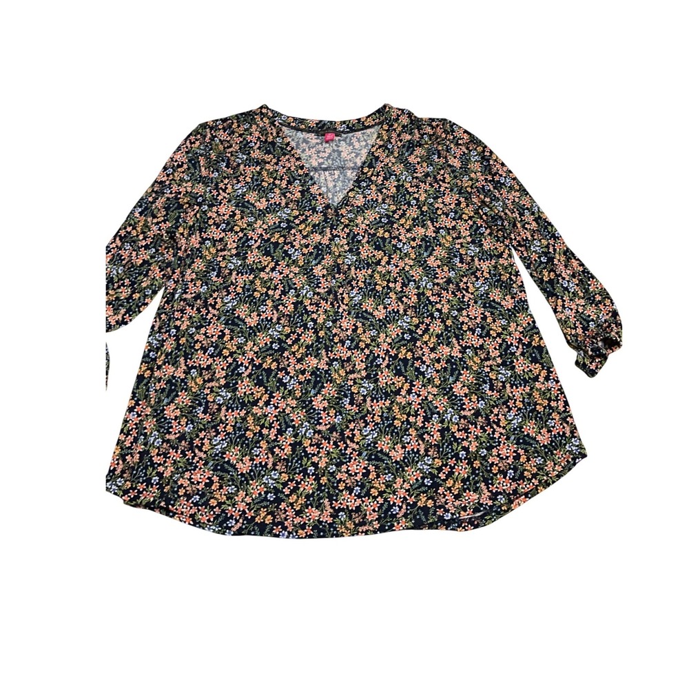 Vince Camuto Womens Floral V Neck Long Sleeve Tunic Top XL
